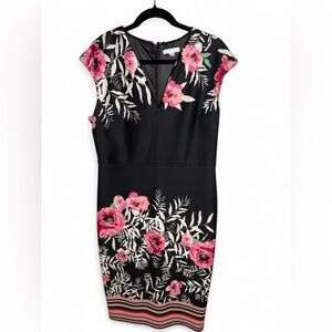 New York & Company Black Dress with Pink Floral Design